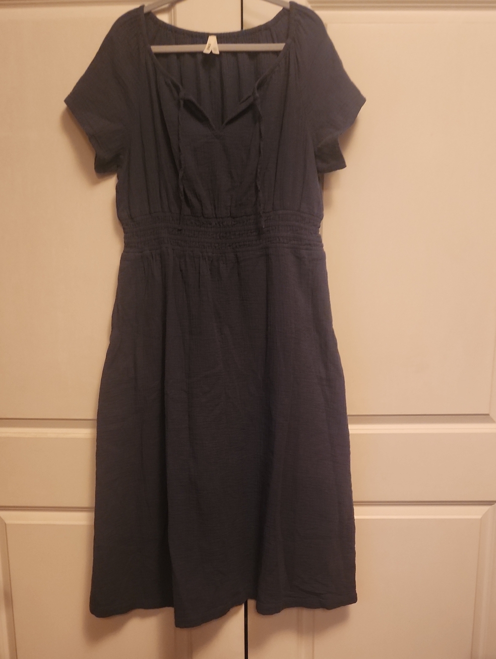 Pact Navy Short-Sleeve Maxi Dress with Smocked Waist
